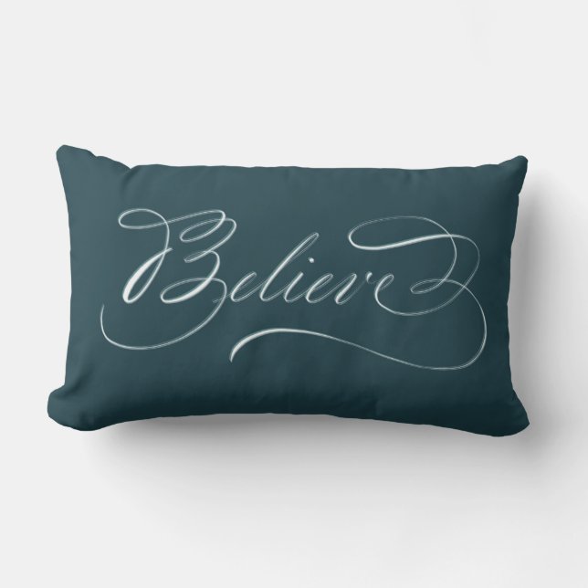 Teal Calligraphy Believe Pillow (Front)