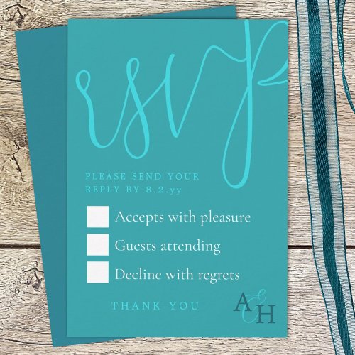 Teal Calligraphy Script Wedding RSVP Card