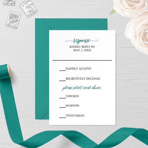 Teal Calligraphy Wedding RSVP Card