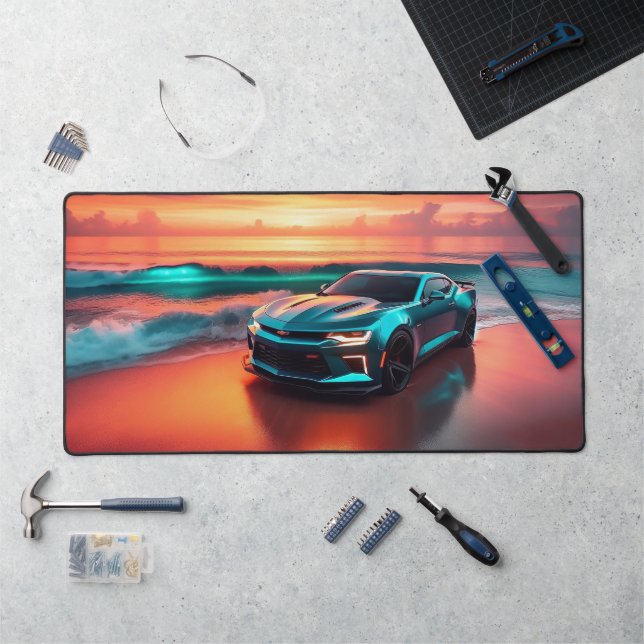 Teal Camaro Illustrated Desk Mat (Large) (Workstation)