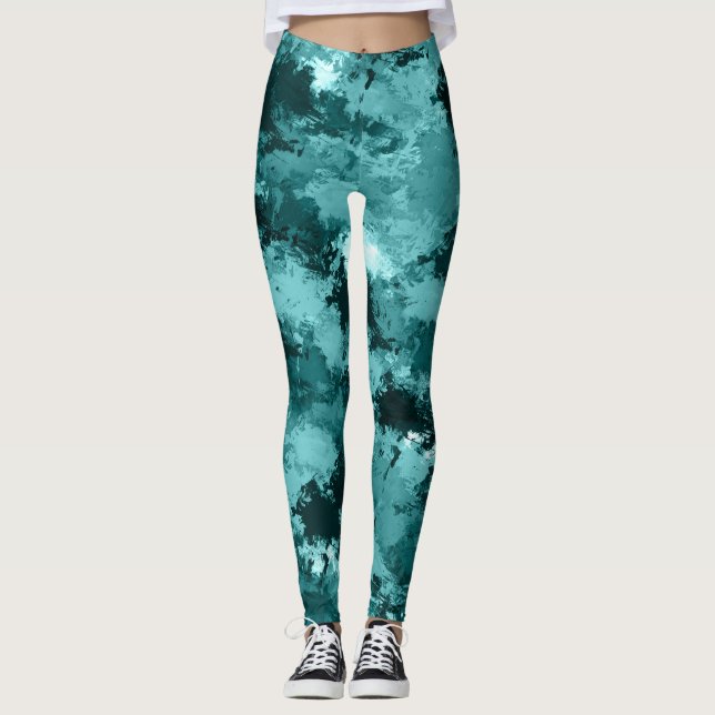 Teal Camo Camouflage Leggings (Front)