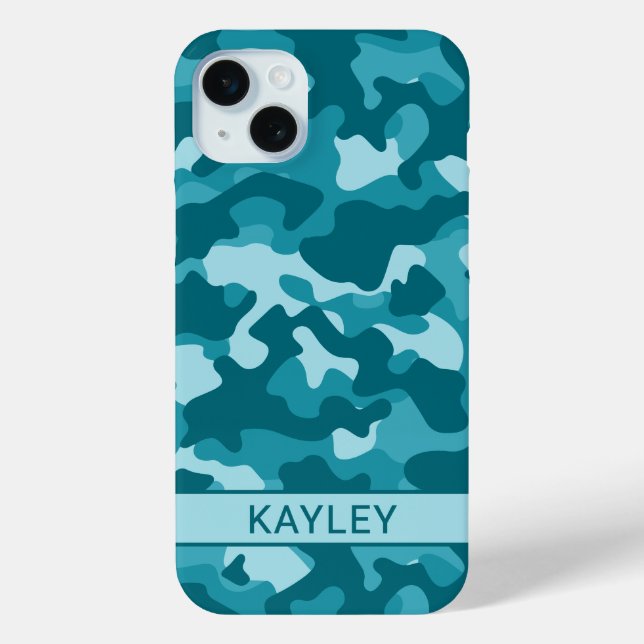 Teal Camouflage Personalized Case-Mate iPhone Case (Back)