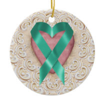 Teal Cancer Ribbon From the Heart - SRF Ceramic Ornament