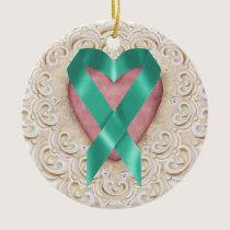 Teal Cancer Ribbon From the Heart - SRF Ceramic Ornament