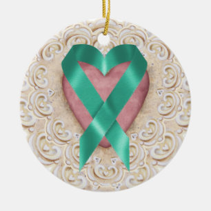 Teal Cancer Ribbon From the Heart - SRF Ceramic Ornament