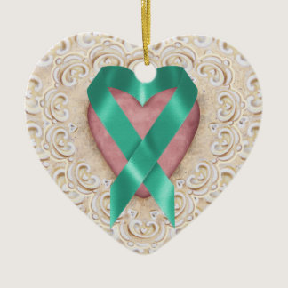 Teal Cancer Ribbon From the Heart - SRF Ceramic Ornament