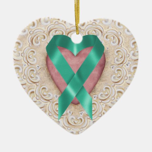 Teal Cancer Ribbon From the Heart _ SRF Ceramic Ornament