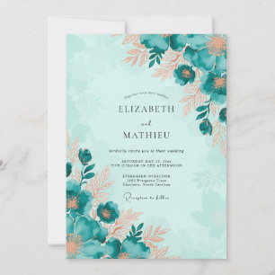 Teal Captivating Botanical Wedding Invitation