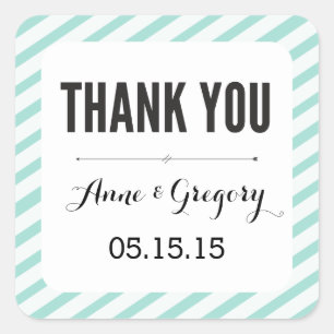 Teal Carnival Stripes Thank You Favor Stickers