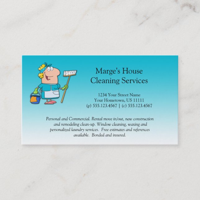 Teal Cartoon Maid House Cleaning Customer Loyalty (Front)