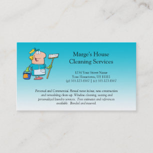 Teal Cartoon Maid House Cleaning Customer Loyalty Card
