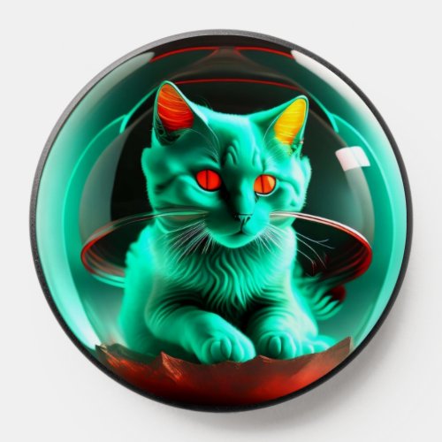 Teal Cat in Crystal Ball PopSocket