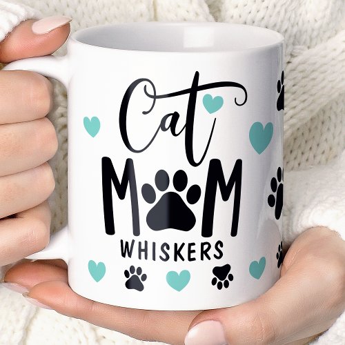 Teal Cat Mom Pawprint Personalized Pet Photo Coffee Mug