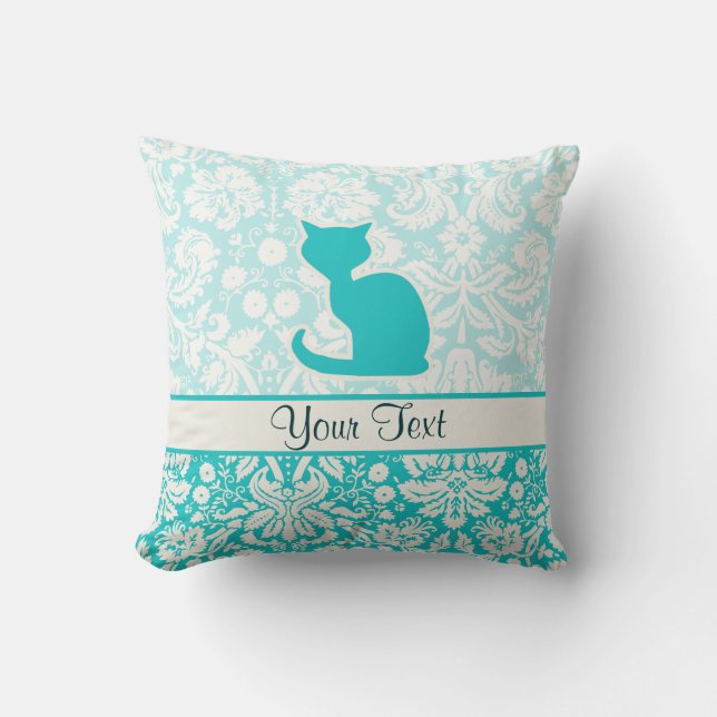 Teal Cat Throw Pillow (Front)