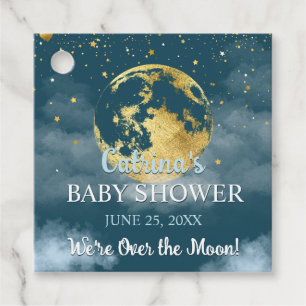 Teal Celestial Over the Moon and Stars Baby Shower Favor Tags