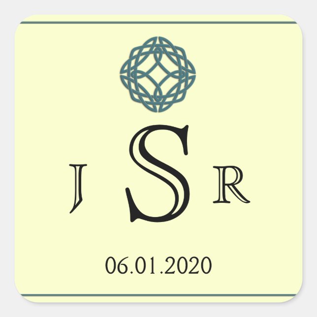 Teal Celtic Eternity Knot Monogram Sticker (Front)