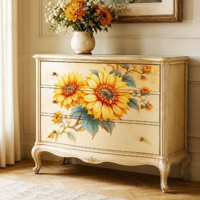Teal Centered Sunflower Botanical Decoupage Tissue Paper (Creator Uploaded)