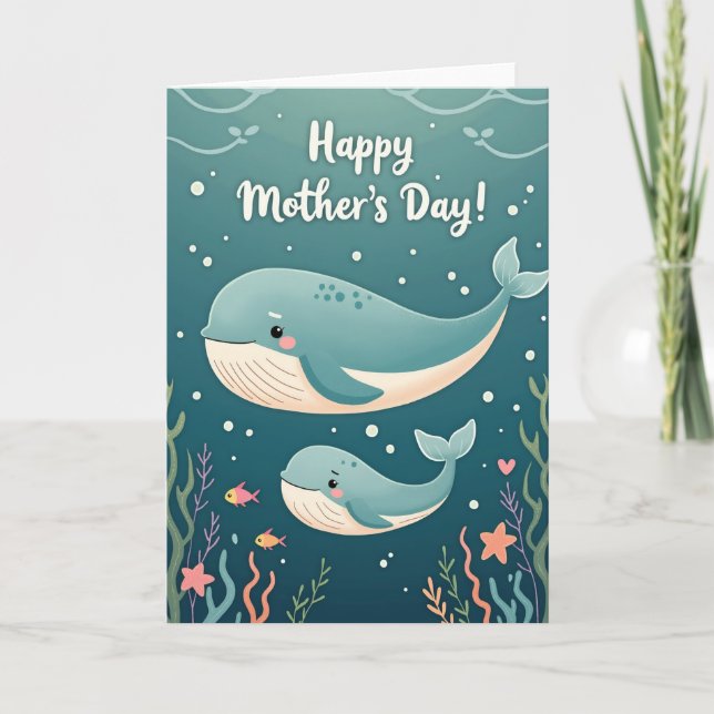 Teal Cetacean Mothers Day Card (Front)