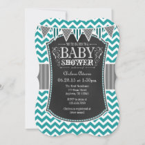 Teal Chalkboard Chevron Baby Shower Invite