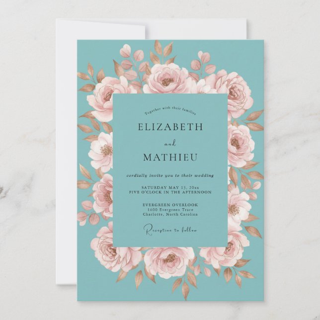 Teal Champagne Painted Wedding Invitation (Front)