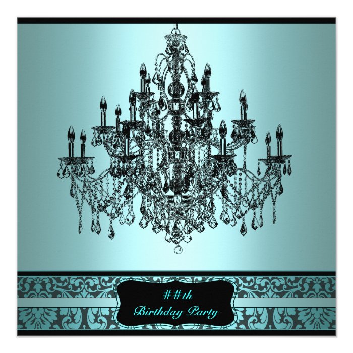 Teal Chandelier Any Number Birthday Party Custom Invitation