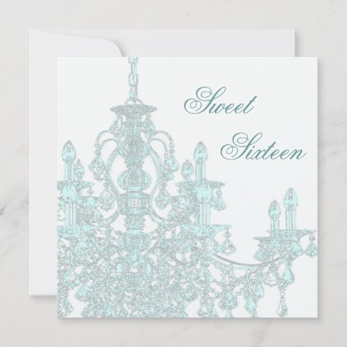 Teal Chandelier Sweet Sixteen Party Invitation