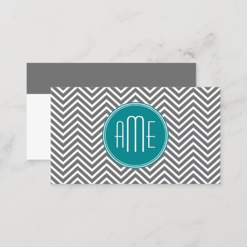 Teal Charcoal Chevrons Custom Monogram Business Card