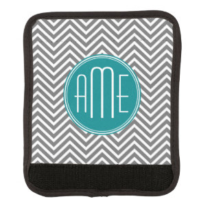 Teal Charcoal Chevrons Custom Monogram Luggage Handle Wrap