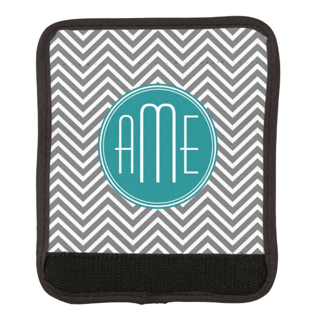 Teal Charcoal Chevrons Custom Monogram Luggage Handle Wrap (Front)