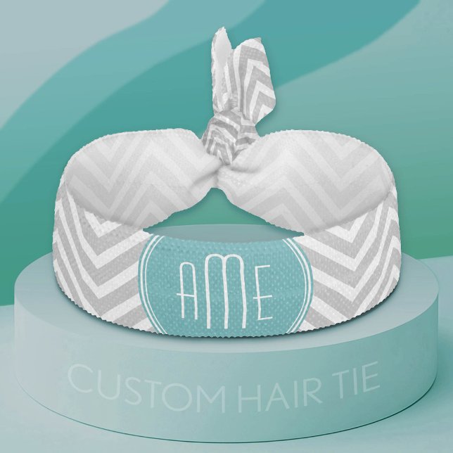 Teal Charcoal Chevrons Custom Monogram Ribbon Hair Tie (Custom Hair Tie)
