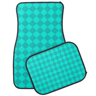 Teal Checker Diamond Pattern Car Floor Mat