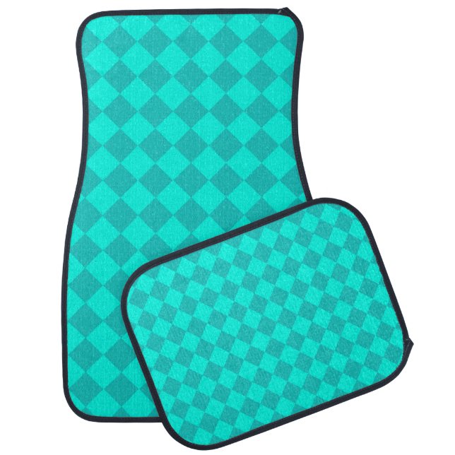 Teal Checker Diamond Pattern Car Floor Mat (Set)