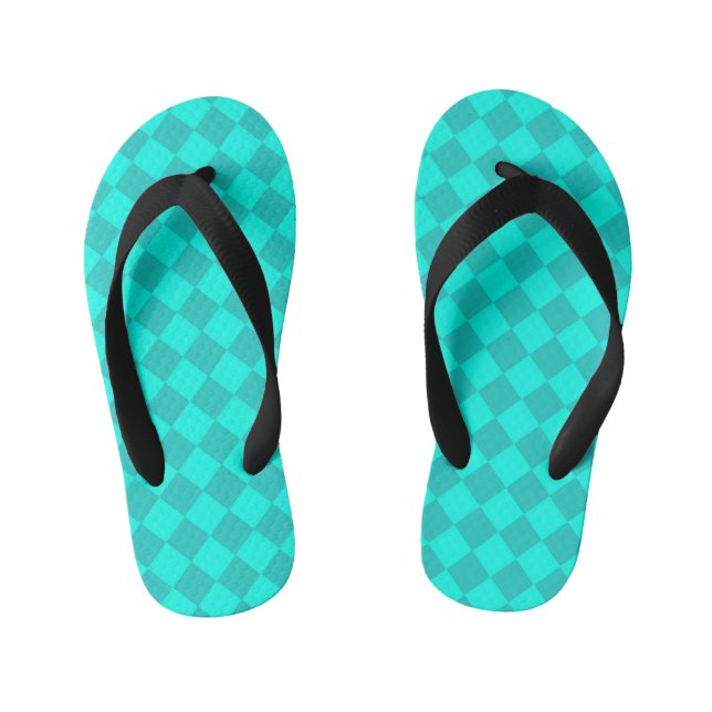 Teal Checker Diamond Pattern  Kid's Flip Flops (Footbed)