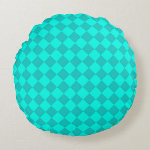 Teal Checker Diamond Pattern Round Pillow