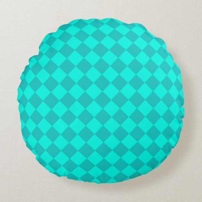 Teal Checker Diamond Pattern  Round Pillow (Front)