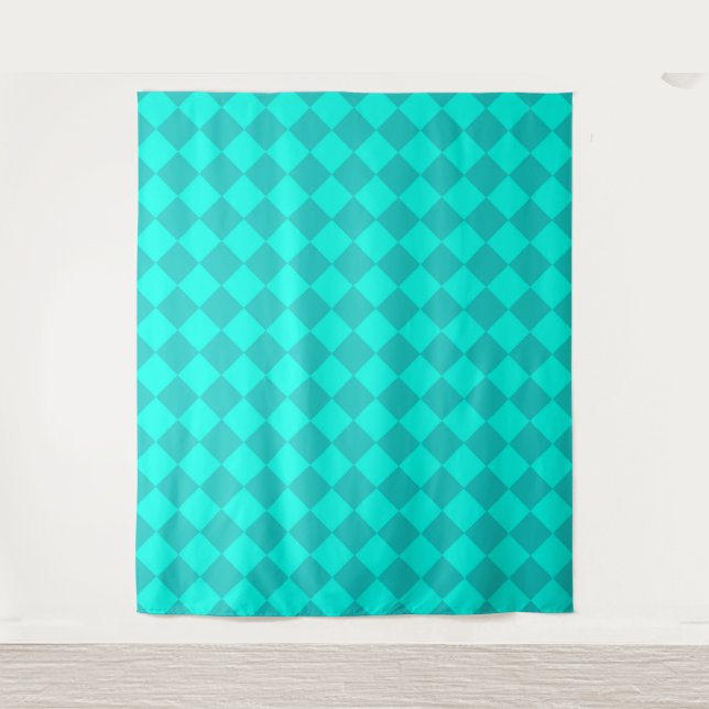Teal Checker Diamond Pattern  Tapestry (Front)