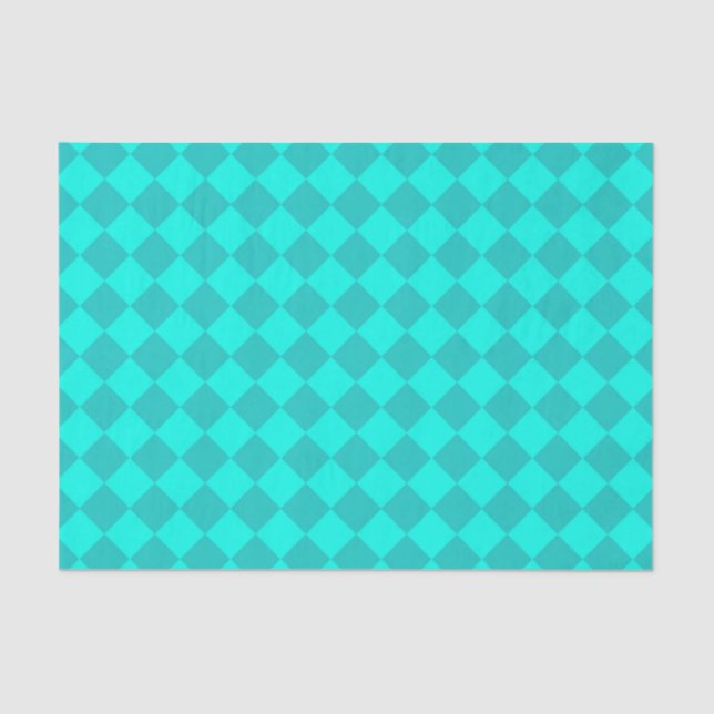 Teal Checker Diamond Pattern Tissue Paper (Front)
