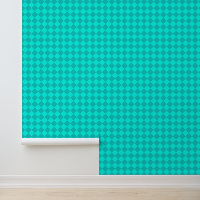 Teal Checker Diamond Pattern Wallpaper (Application)