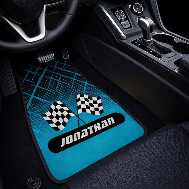 Teal Checkered Flags Speed Design Car Floor Mat (Teal Checkered Flags Speed Design Car Floor Mat)