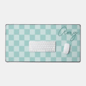Teal Checkers Monoline Name Desk Mat (Keyboard & Mouse)