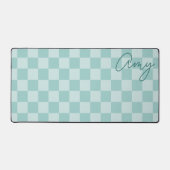 Teal Checkers Monoline Name Desk Mat (Front)