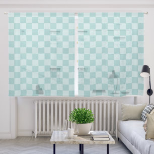 Teal Checkers Sheer Curtains