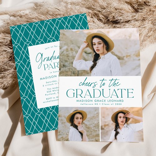 Teal  Cheers to the Grad Photo Graduation Party Invitation