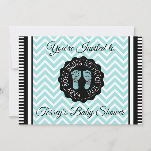 Teal Chevron and Black Boy Baby Shower Invitation (Front)