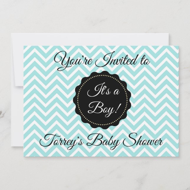 Teal Chevron and Black Boy Baby Shower Invitation (Front)