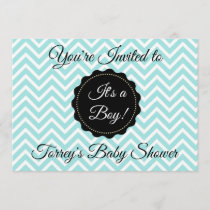 Teal Chevron and Black Boy Baby Shower Invitation