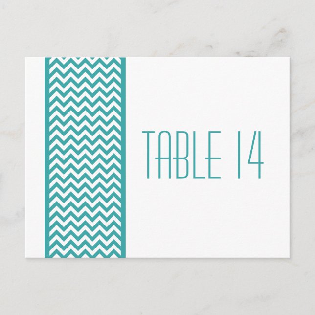 Teal Chevron Border Table Number Postcard (Front)