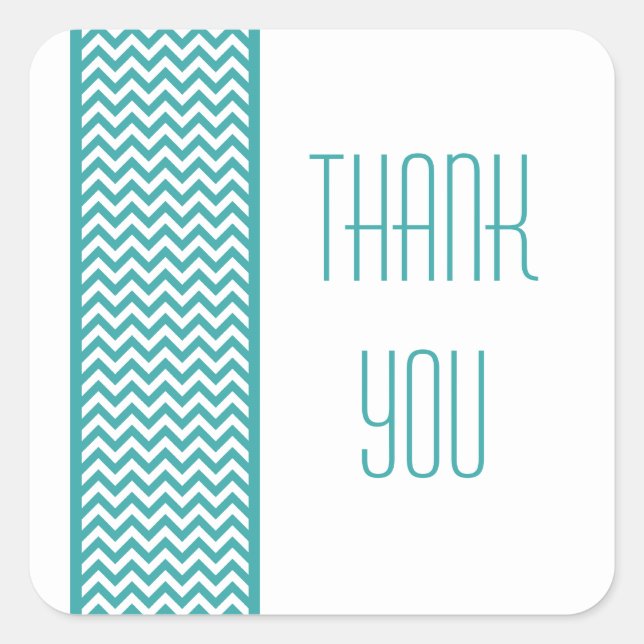 Teal Chevron Border Thank You Stickers (Front)