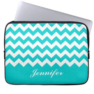Teal Chevron Custom Monogram Laptop Sleeve