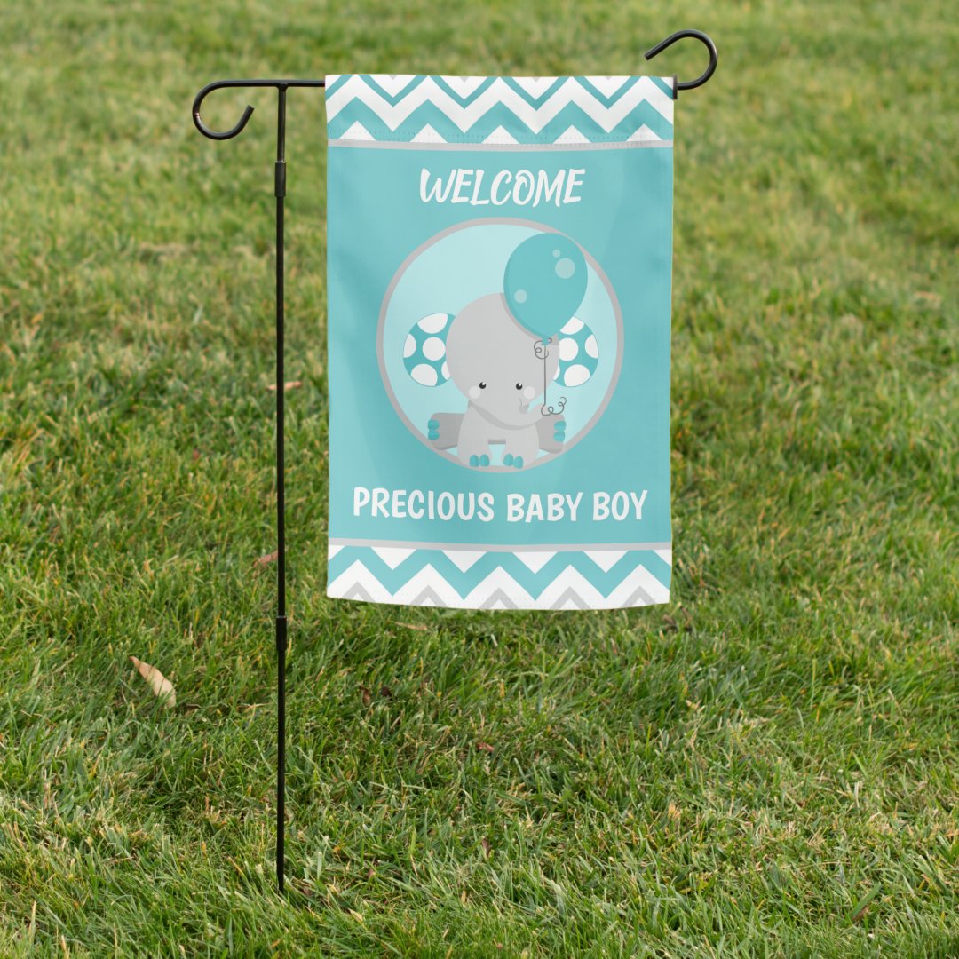 Teal Chevron Elephant Baby Boy Garden Flag Zazzle